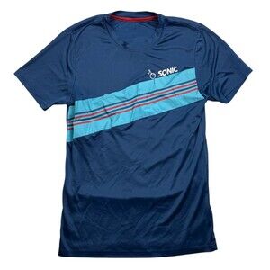 Sonic Drive In Employee Shirt Small Logo Blue Chest Stripe Fast‎ Food Restaurant